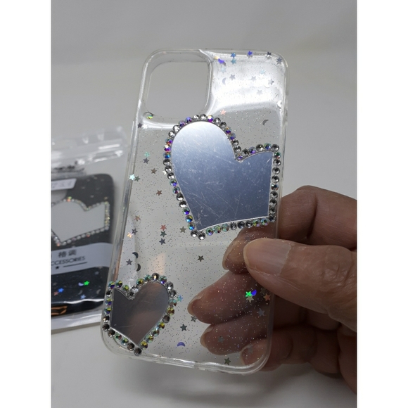 Transparent Sequin Heart Mirror Design Phone Case - Picture 13 of 14